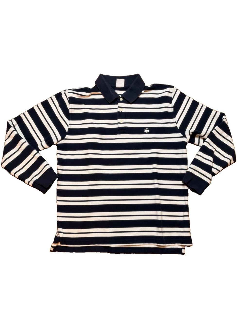 Brooks Brothers 346 Striped Long Sleeve Polo Shirt Mens L Navy Vintage Y2K